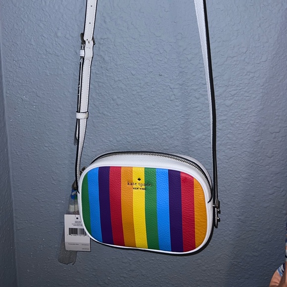 Kate Spade Kourtney Spectrum Stripe Camera Bag WKRU6940 White Dove Multi Rainbow - Picture 3 of 6